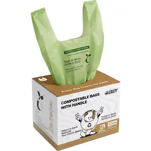 1.6 Gallon Compostable Food Scrap Bags with Handles, Small Biodegradable Countertop Bin Liners, Small Compost Bags for Kitchen, 55 Count, 6 Liter, Industrial Compost Certified