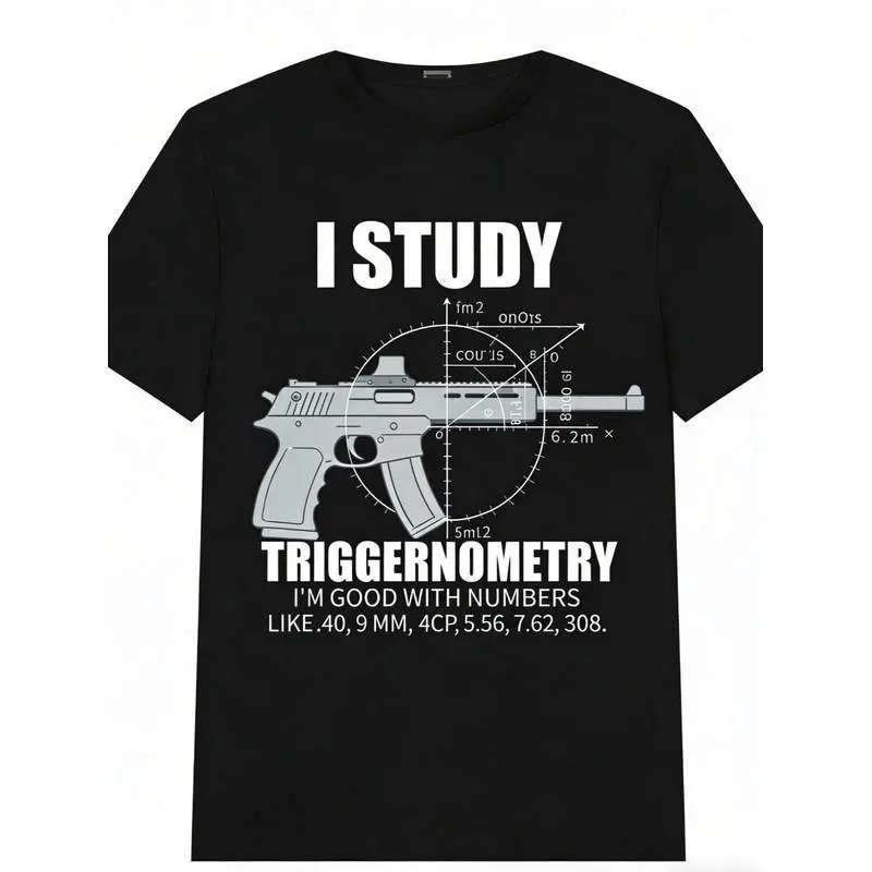 Men's "I Study Triggernometry" Gun Owner T-Shirt - 2nd Amendment Rights Support, Soft Cotton, Casual Round Neck, Casual Fit, Math Print, Multi-Size Tee Ideal For Gun Enthusiasts