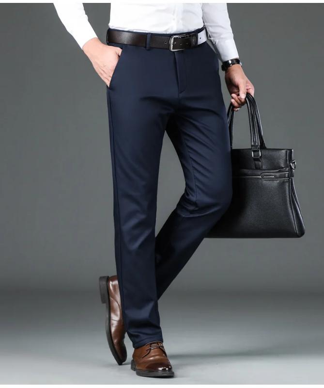 Static Cuff Flannel Thick Men's Casual Pants Winter New Fleece Business Stretch Warm Plush Trousers Brand Slim Straight Male Pants