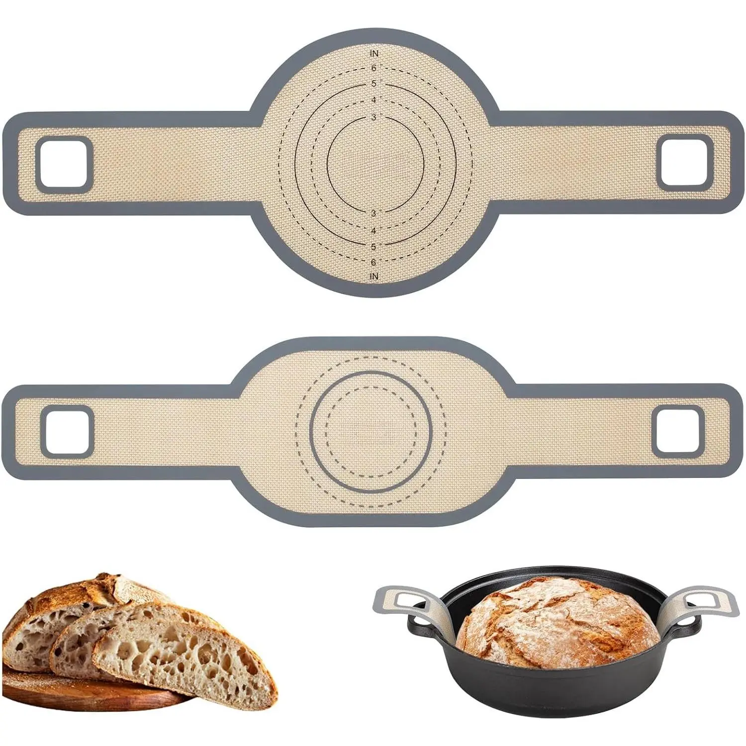 Sourdough  Bread Sling -Oval and Round Non-Stick & Easy Clean  Bread Mat for Dutch Oven.  With Extra Long Handles  Bread baking Supplies tools accessories(Gray)