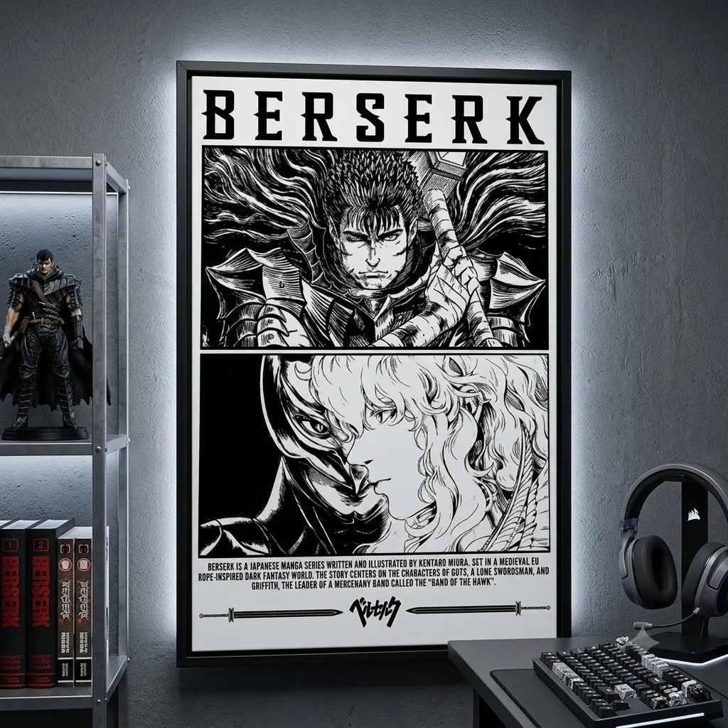 Berserk Anime Poster, Guts Berserk Anime Manga Posters Anime Wall Art Room Decor Aesthetics Manga Wall Decor Canvas Art Prints manga lover anime wall art otaku room decor tribute anime artwork Anime Poster Wall Art Print anime fan