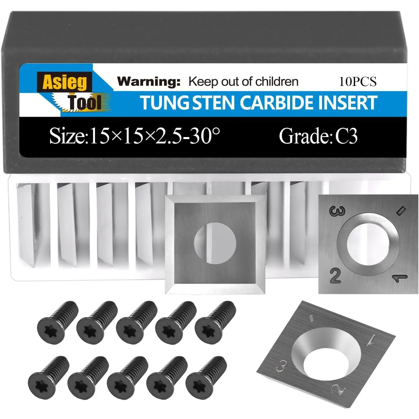 15mm x 15 x 2.5mm Standard Square Straight Tungsten Carbide Replacement Cutter Inserts Knives for Woodworking Spiral Helical Planer Head and DIY Wood Lathe Turning Tools 10pcs