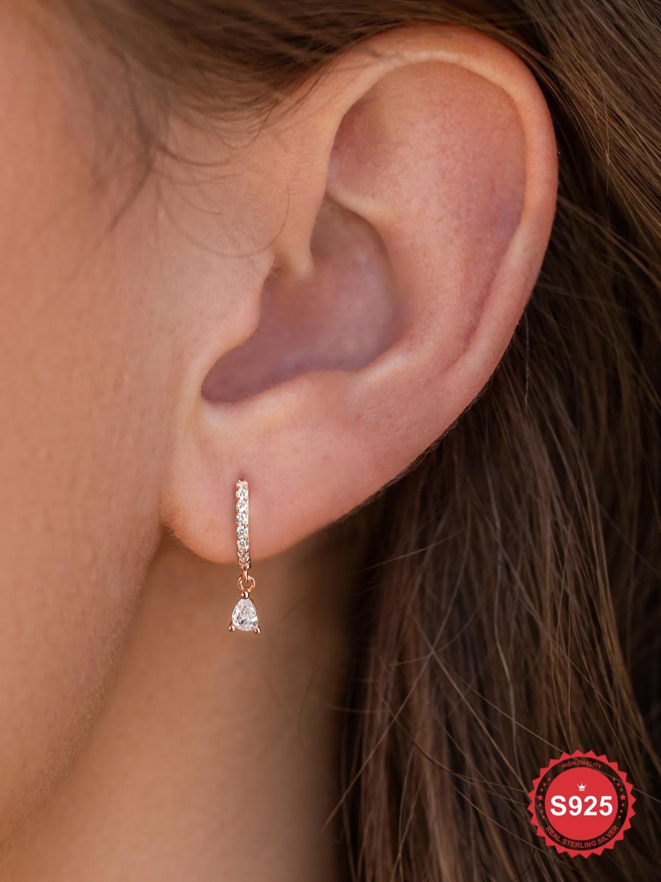 925 Sterling Silver Water Drop Shaped Zirconia Decor Dangle Earrings, Fashion Jewelry for Party, Daily Clothing Decor, Trendy All-match & Exquisite Jewelry for Gift, Tear Drop Earring, Teardrop Earrings