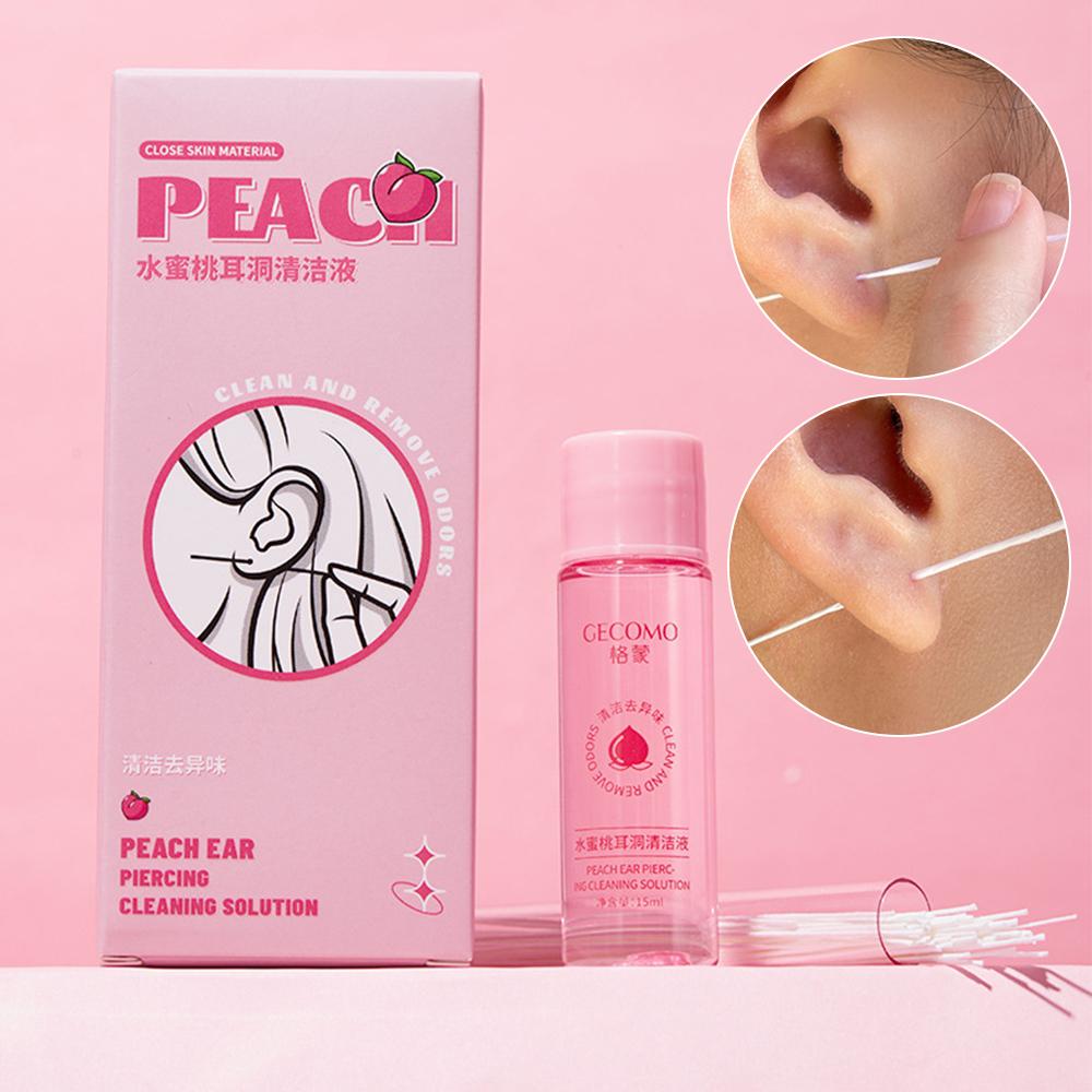 Pierced Ear Cleaning Set Solution Peach Flavor Floss Cotton Thread Ear Hole Aftercare Tool Kit Disposable Earrings Hole Cleaner