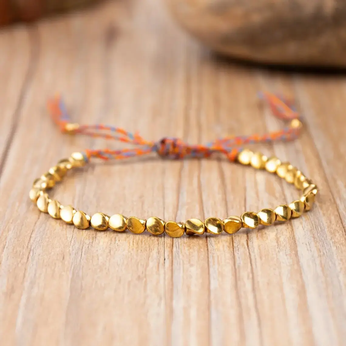Tibetan Copper Protection Bracelet Copper Beads Bracelet Brass Wealth Luck Healing Bracelet for Daily Use Adjustable Handmade Gift