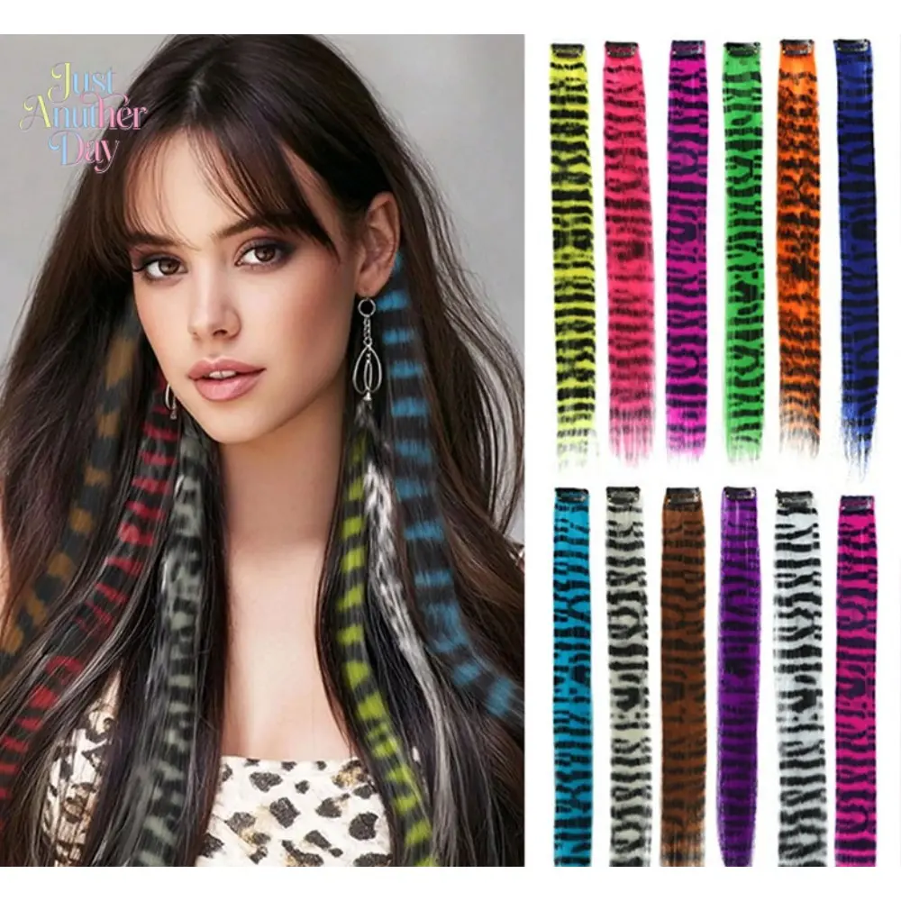 12 Colors Leopard Print Clip In Hair Extensions 18/22 Inch Long Tiger Stripe Synthetic Hair Streaks Hidden Ear Dye Hair Pieces Y2K Fashion Hair Accessories For Women Festival Party Hairstyle