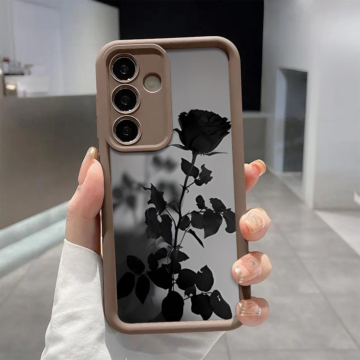 Black Rose Pattern Phone Case, Enhanced Camera Protection,Shockproof Skin-Friendly Touch Soft Cover for Samsung Galaxy S21 S22 S23 S24 S25 S26 Ultra Plus FE A13 A14 A15 A16 A17 A33 A34 A35 A36 A52 A53 A54 Note20