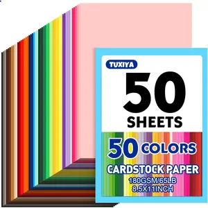 50 Sheets 8.5" X 11" Colored Cardstock 50 Assorted Colors Construction Paper Card Stock Printer Paper for Printing Card Making DIY Crafts School Supplies Party Decorations (180GSM/65LB)