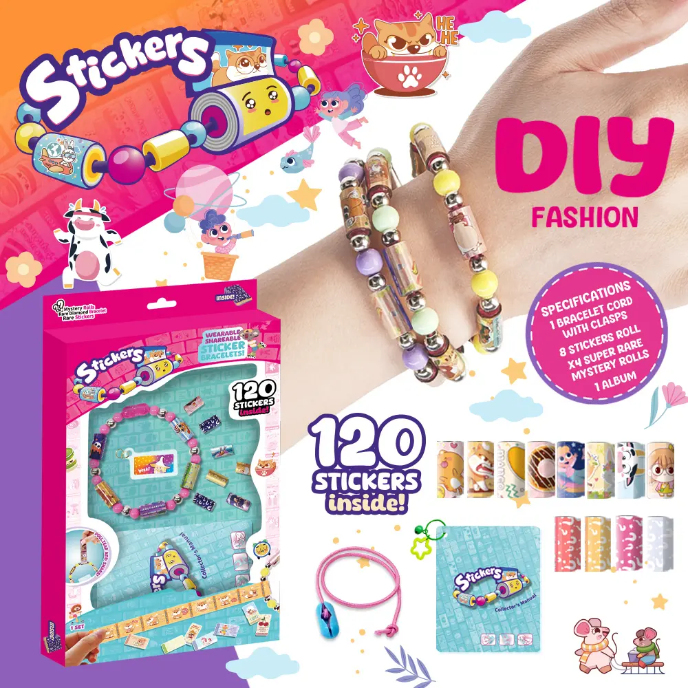 70/120pcs Mini Sticker Bracelets, Wearable and Shareable, Cute Patterns, DIY, Includes Collectible Manual, Christmas Party Gift