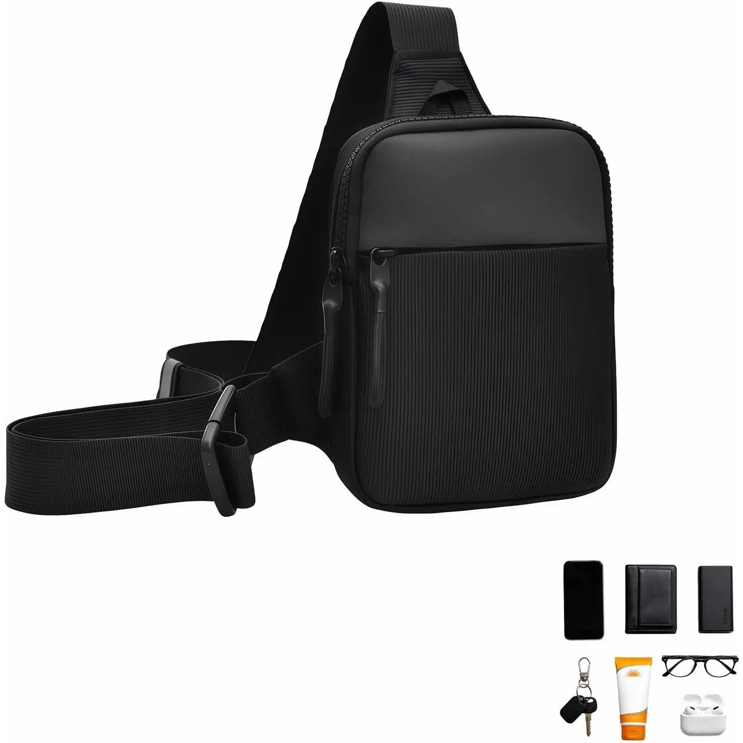 Lightweight Water-Resistant Crossbody Bag, Multi-Pocket Organizer for Phone, , Essentials - Unisex Mini Sling Pack for Hiking, Commute, Cycling