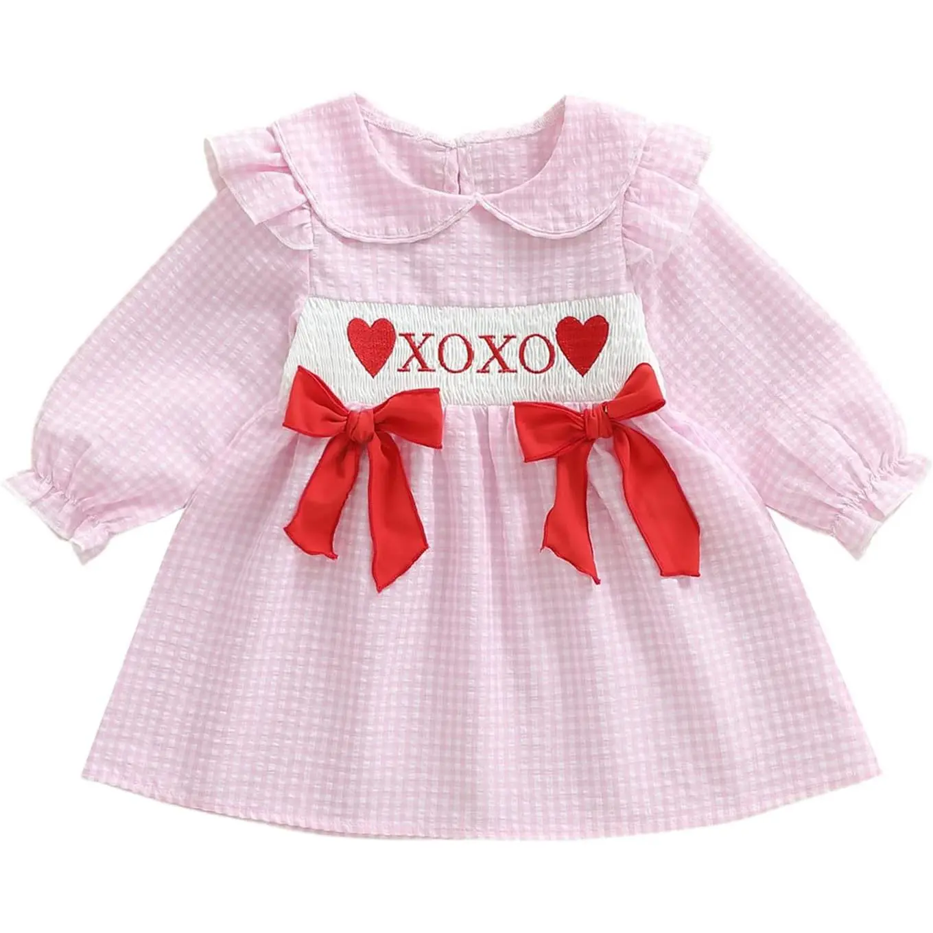 Toddler Girls' Cute Long Sleeve Smocked Green Clover Plaid Dress - Doll Collar, Shamrock Embroidery, St. Patrick's Day & Daily Wear Outfit