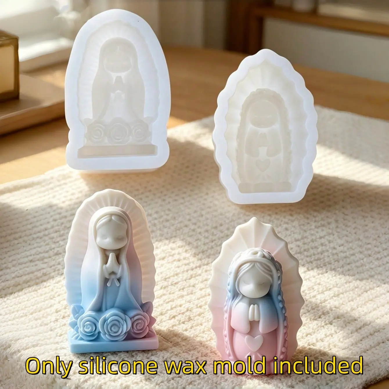 2Pcs Cute Praying Angel Floral Girl Silicone Candle Mold, Heart Rose Cartoon Figure Resin Soap Mould, DIY Casting Tool for Aromatherapy Candle, Gypsum & Resin Ornaments, Handmade Craft Supplies for Home Decor & Holiday Gifts