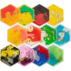 Hexagon Sensory Fidget Liquid Motion Tiles for Kids, Toddler, Teens - Interactive Soft Gel Liquid Play Mats for Home, Schools, Playrooms, Multi-Pack of 12 Tilesfidget toys