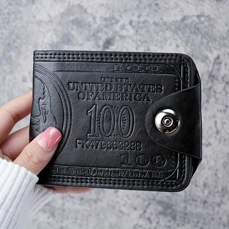 Retro Banknote Design Wallet, Unisex Slim Snap-Closure Coin Purse with Multiple Card Slots, Black & Brown Durable for Everyday Use