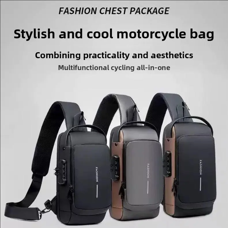 Modern Edge Aero Shape Chest Pack for Riders | Water-Resistant Nylon Blend with Anti-Theft Lock, USB Port & Quick Release men crossbody multifunctional bag, Secure Zipper