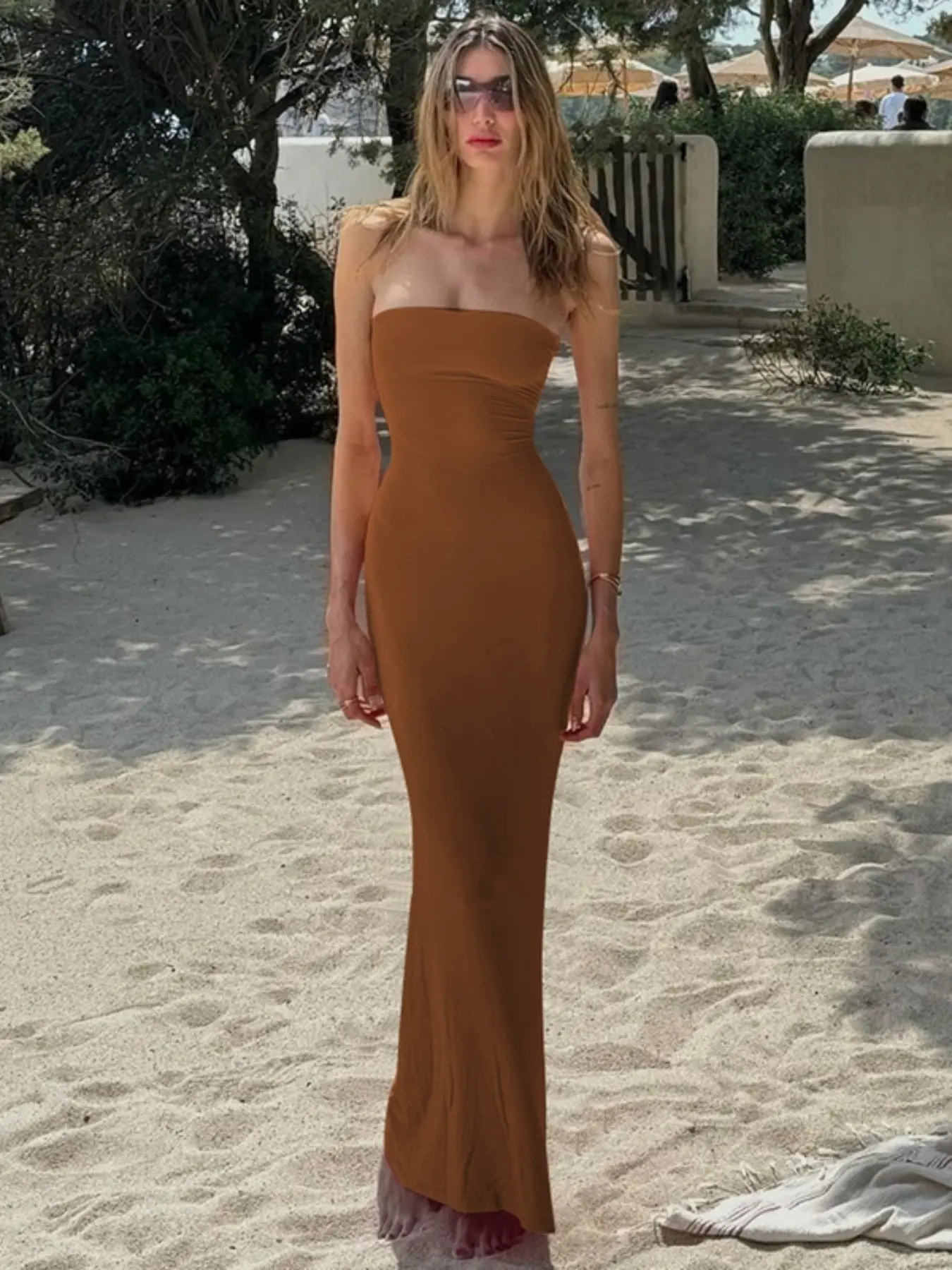 Women's Solid Backless Lace Up Tie Back Bodycon Dress, Elegant Fashion Maxi Tube  Dress for Party Club Dating Wear, Ladies Dress for Summer, Strapless Prom  Dress - TikTok Shop
