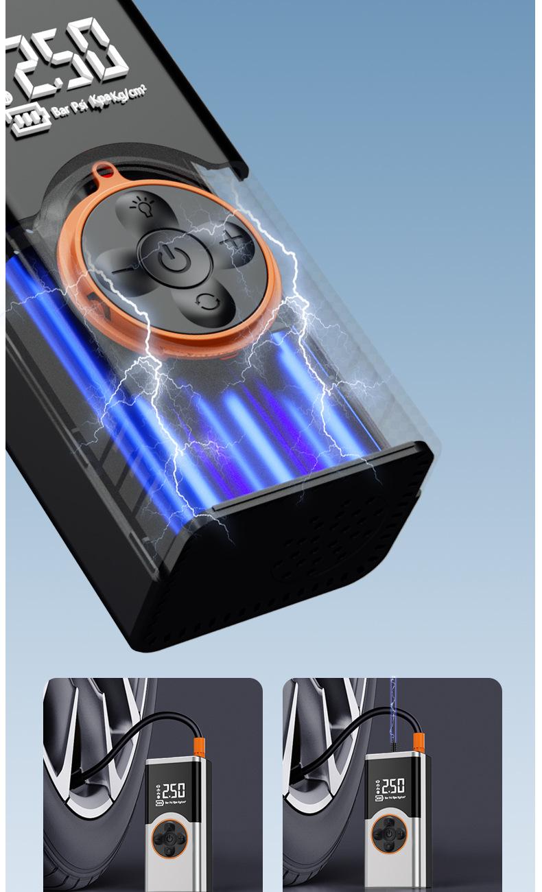 Wireless Portable Smart Electric Tire Inflator, Rechargeable Air Compressor Pump for Car, Off-Road Vehicle, Bicycle and Motorcycle