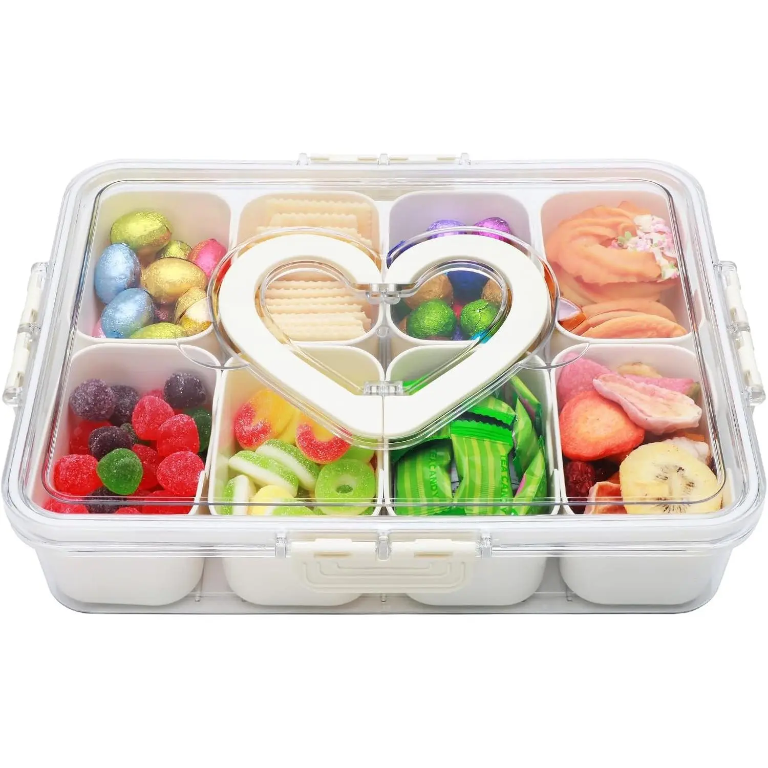 Divided Serving Tray with Lid and Handle,Snackle Box Containers with 8 Compartment,Portable Snack Serving Platters Reusable Storae Organizer for Fruits,Nuts,Candy,Party,Picnic,Veggies