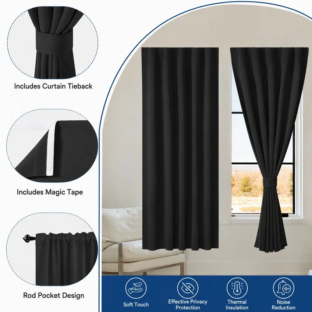 100% Blackout Bedroom Curtain, Portable Blackout Film, No-Drill Travel Blackout Curtain, Sunscreen Window Curtains, Baby Room Dorm Window Curtains