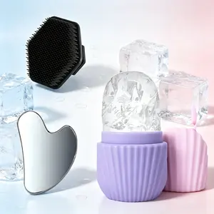 3 in 1 Facial Ice Roller Stainless Steel Gua Sha Tangle Detangling Hair Brush Set, Face Ice Mold Massage Scraper Anti-Scratch Hair Comb for Skin Care Hair Styling