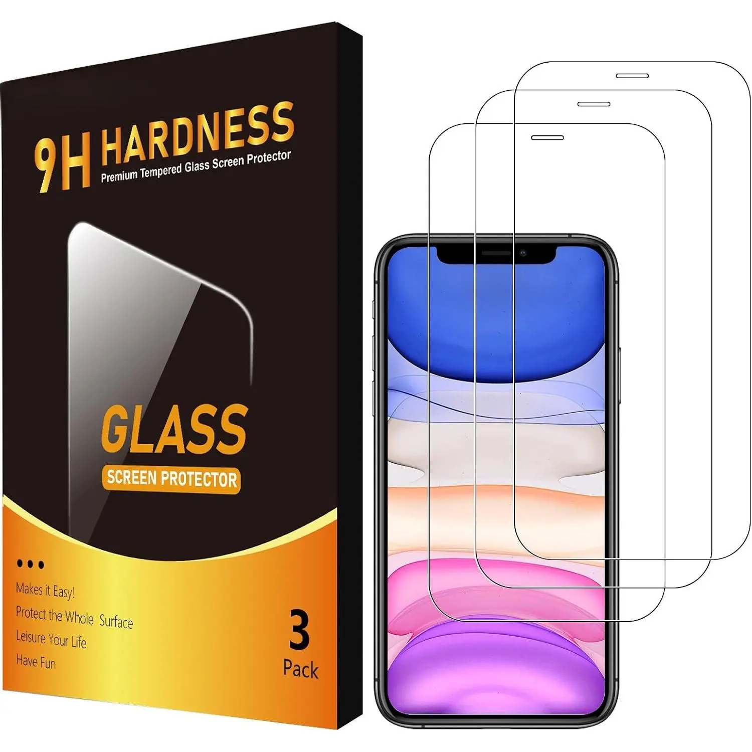 3 Pack Tempered Glass Screen Protector Compatible with  11/XR, 9H Hardness Shock Resistant Tempered Glass  Ultra Clear