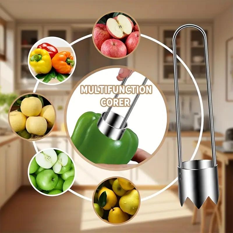 Stainless Steel Fruit & Vegetable Corer, Bell Pepper Seed Remover, Universal Kitchen Gadget for Apple Pear Tomato Chili, Durable Easy Use