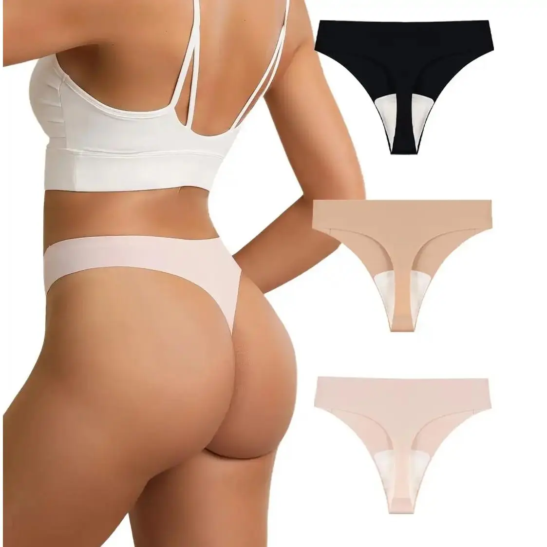 Women's Seamless Thong Panties 3 Pack - Solid Color Low Rise Underwear with Camel Toe Coverage, No Show Invisible Design, Perfect for Leggings, Yoga, Fitness, Running, Sports and Everyday Wear