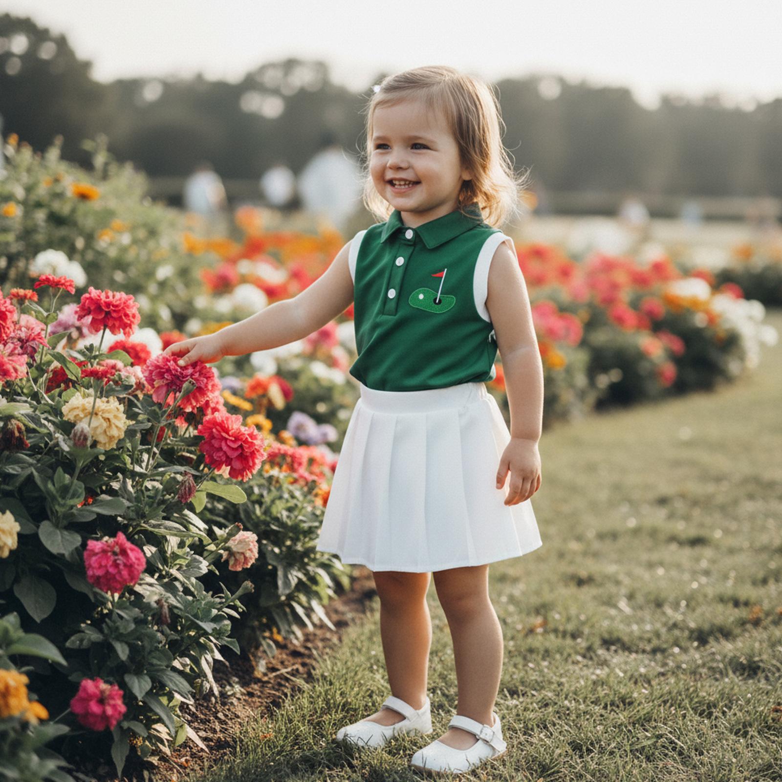 Toddler Baby girl Golf Outfit Sleeveless Collared Golfing Theme Embroidery Tank Top Pleated Skirts Set Summer Clothes Toddler Baby girl Golf Outfit Sleeveless Collared Golfing Theme Embroidery Tank Top Pleated Skirts Set Summer Clothes