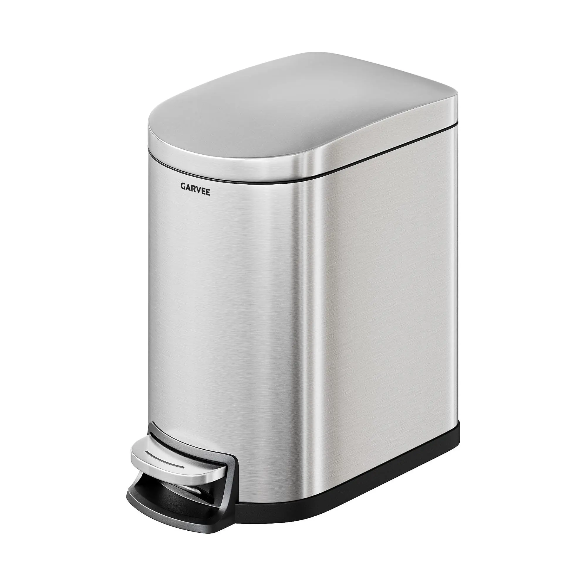 GARVEE 6L Stainless Steel Pedal-Open Cover Bathroom Trash Can - Slim Waterproof Metal Bin with Removable Inner Bucket, Rear Handle, Plastic-Free Build, Toilet & Bedroom Home Necessity (1 Unit Waste Solution)