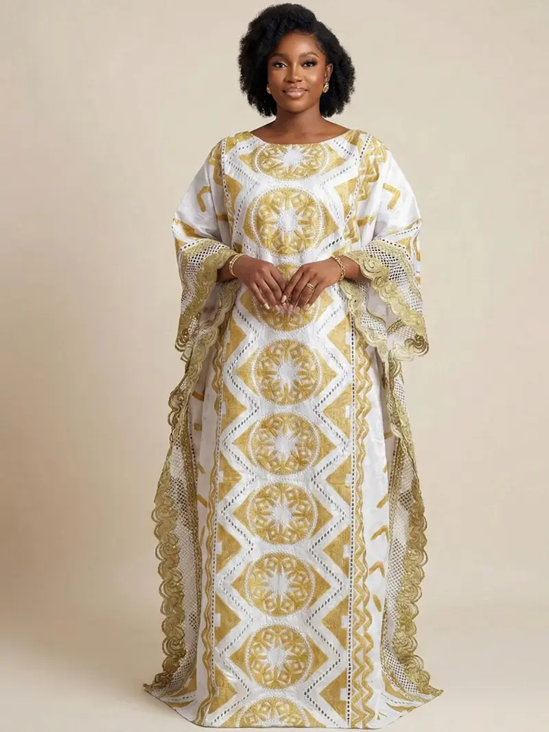 white and gold african dress OZLIKA Gold And White African Mali Bazin Rich Boubou Nigerian Wedding Bride  Dresses Senegal Women Mix Size Dashiki For Party Basin Riche Long Robe  Clothing at Amazon Women's Clothing store