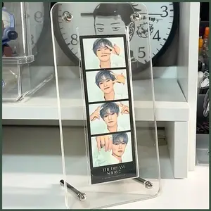 Life 4 cut Photo Frame HD Clear Acrylic 4 Grid Picture Holder for Polaroid Postcards, Bookmarks Cute Desktop Decor Display stand