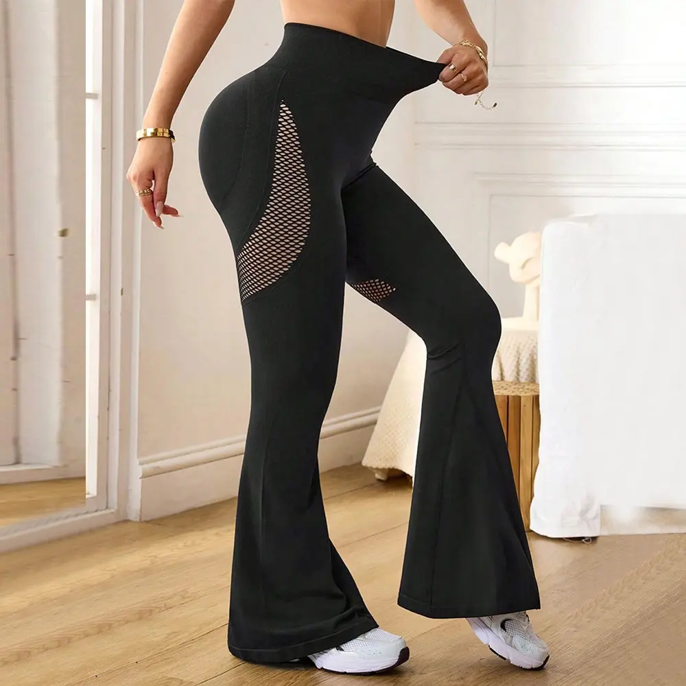 Women's High-Waist Seamless Yoga Leggings, Mesh Hollow-Out Peach Butt-Lifting Design, Quick-Dry Stretchy Athletic Pants for Gym, Running, Casual Wear