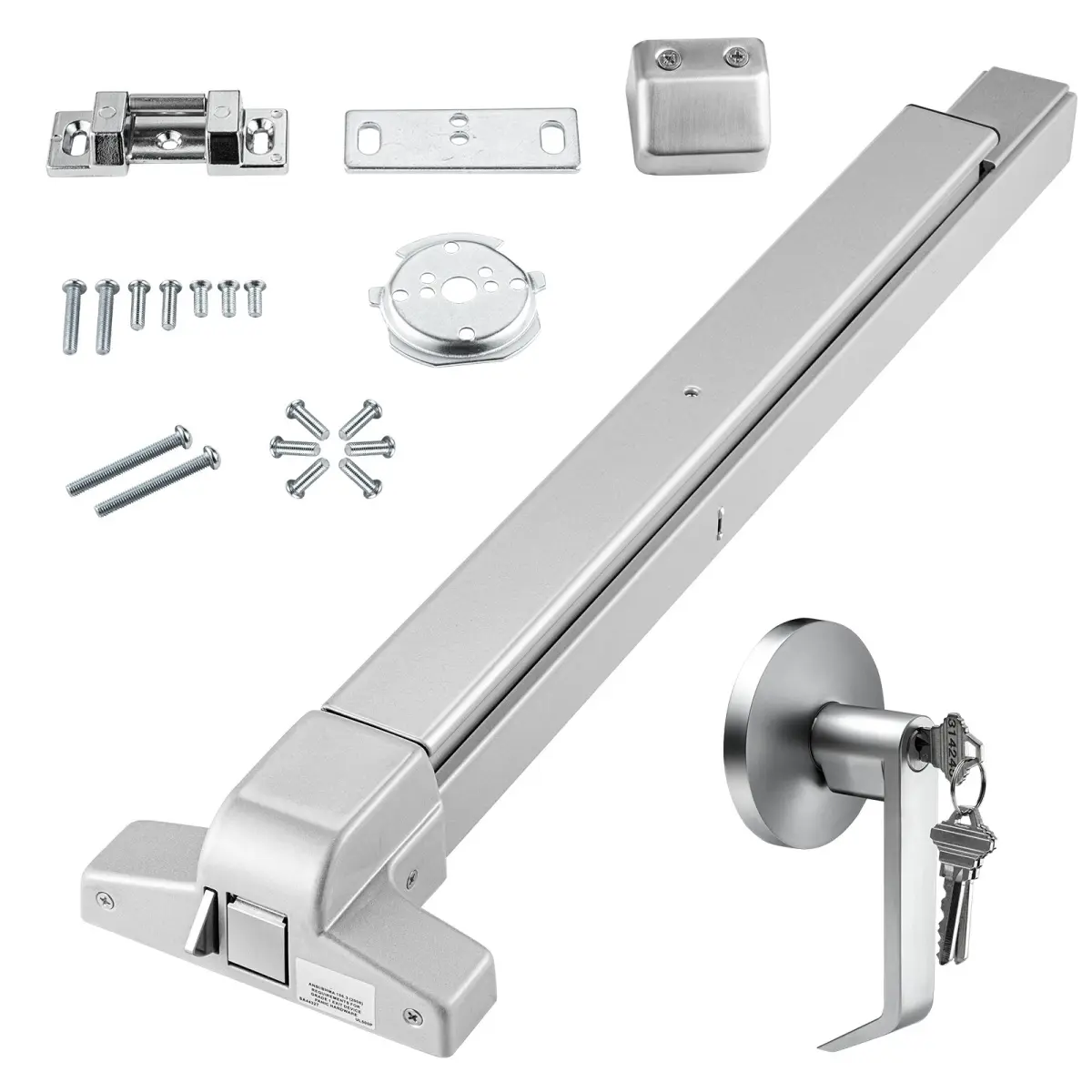 Push Bar Door Locks, Carbon Steel Panic Bars for Exit Doors, with Exterior Lever and 3 Keys, Push Bar Panic Exit Device Door Hardware for Metal Wood Door, for Left and Right Handed Doors