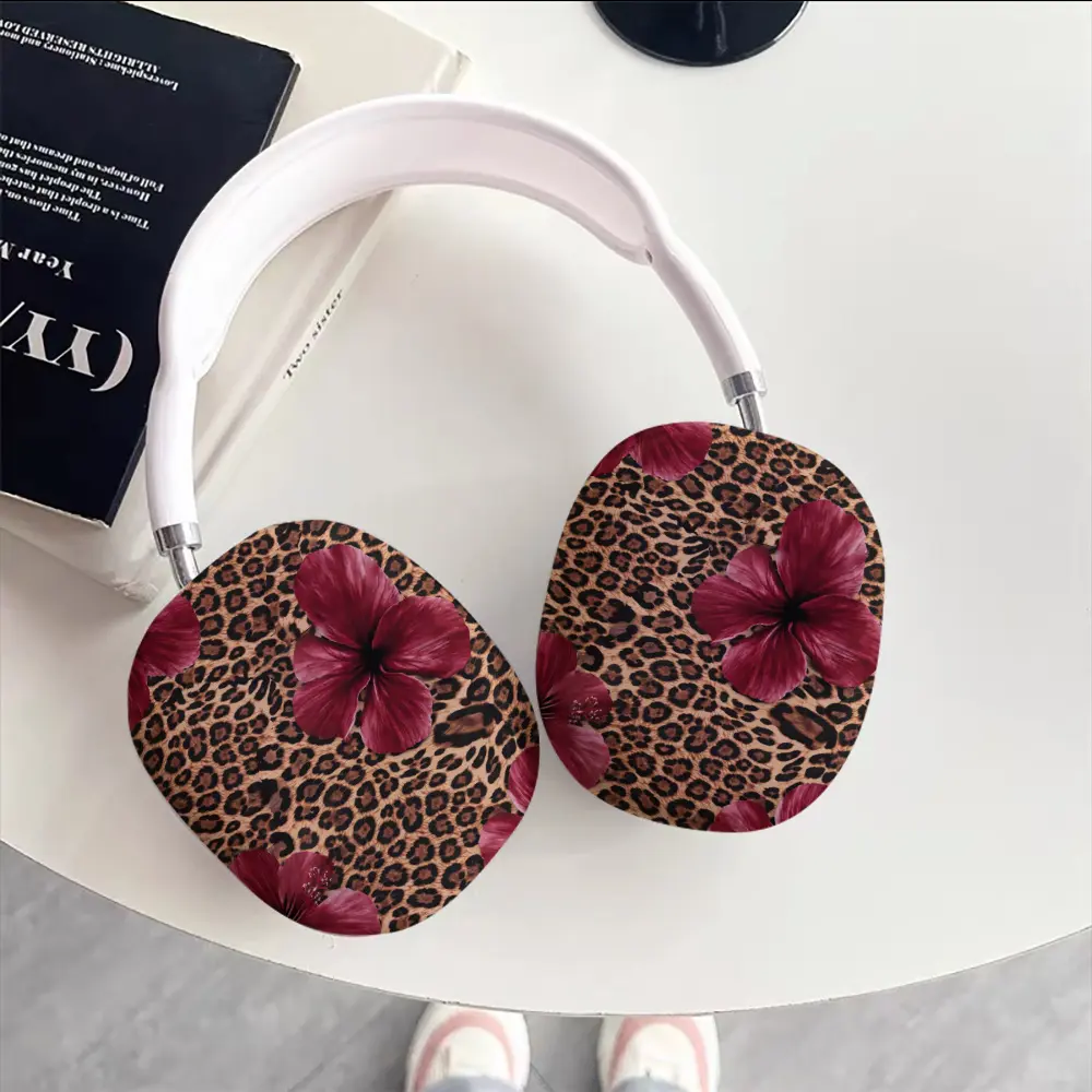 Leopard Red Hibiscus Case Suitable compatible with Airpods Max Max2 Protective Case Glossy Hard Case