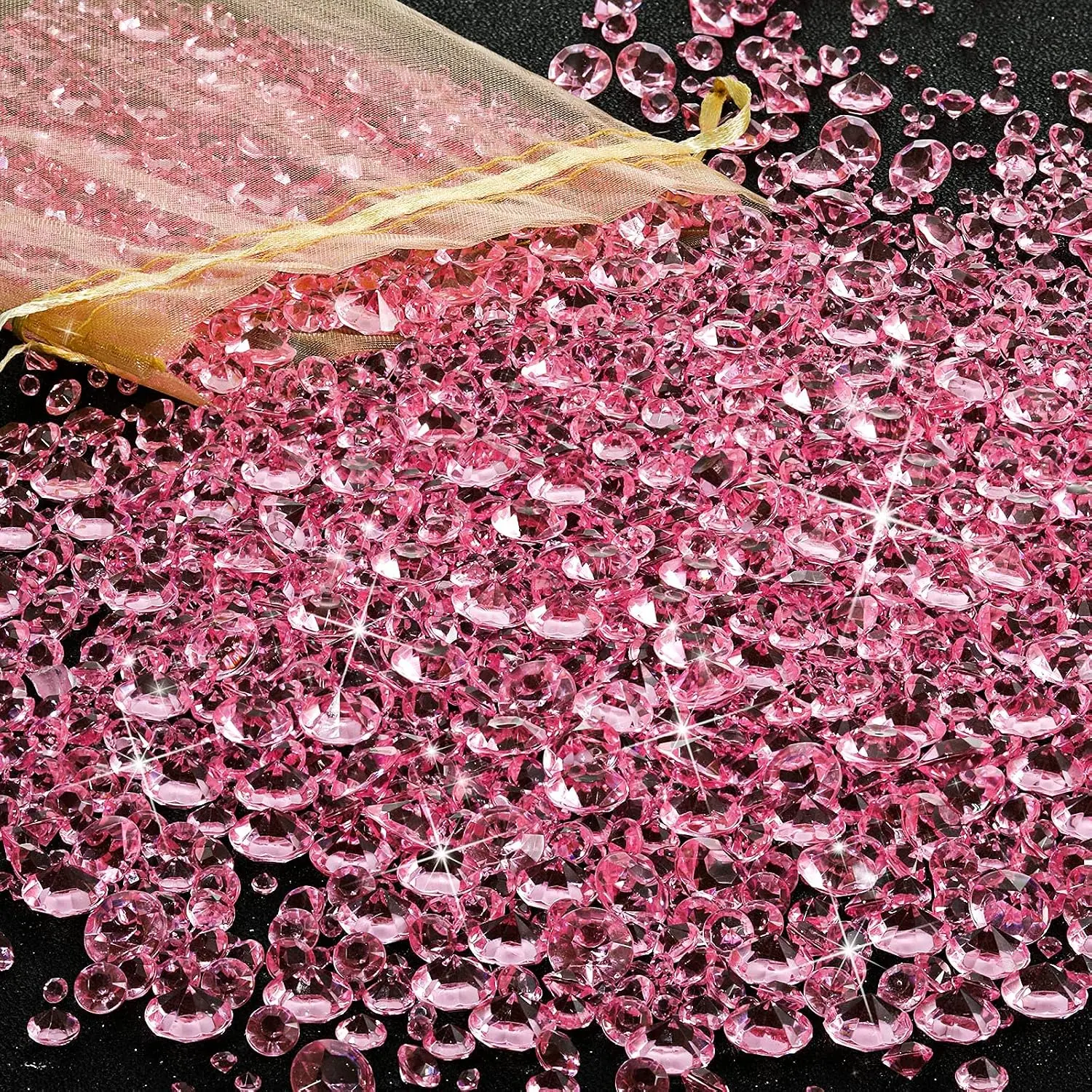 7000 Pieces Bling Bling Diamond Decorations Acrylic Gem Vase Filler Table Scatter Crystals in Four Sizes for Wedding Birthday Party Bridal Shower Table Decor (Pink)
