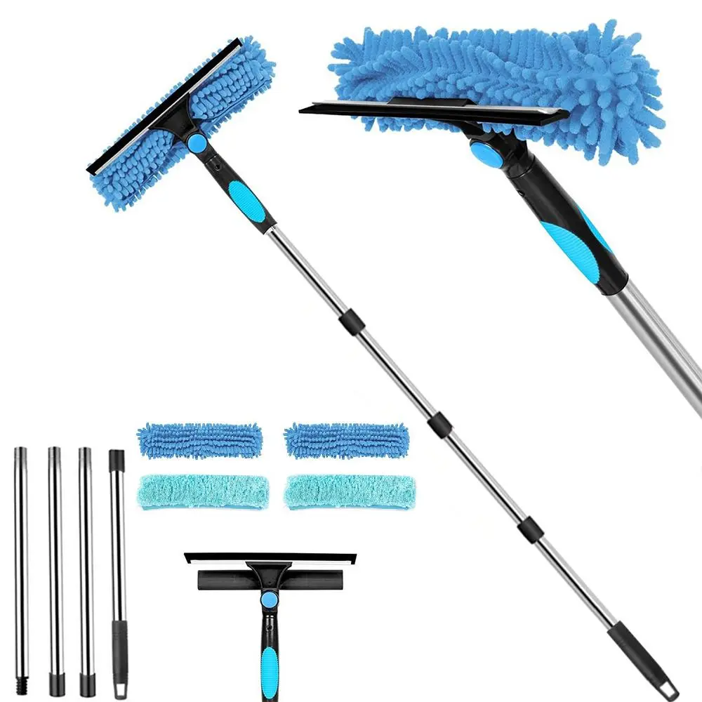 Professional 165cm High Window Cleaning Squeegee Set with Extension Pole, 2-in-1 High Window Cleaning Squeegee Set with 1 Rotatable Head and 4 Interchangeable Washers Cleaner