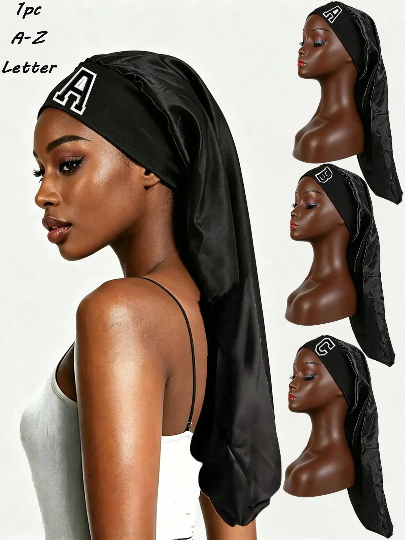 1PC Custom A‑Z Letter Extra‑Long Satin Bonnet, Night Hair‑Care Bonnet, Anti‑Frizz Sleep Cap, Hairstyle Retention, For Evening Home Use, Braid Care, Personalized Gift