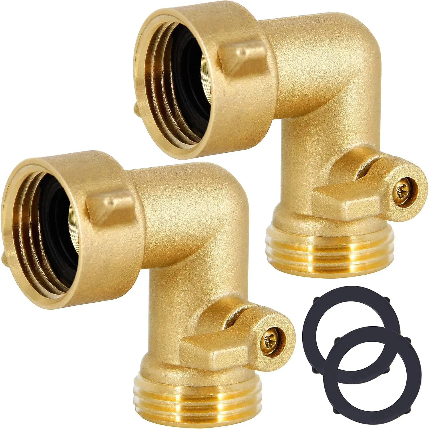 Garden Hose Elbow Connector, 90  Brass Garden Hose Elbow Adapter with Shut Off Valves, 2 Pack