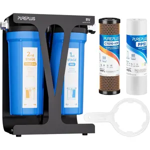 RV Dual Stage Water Filter System, Includes Two Cartridges and Mounting Bracket, NSF/ANSI 42 Certified, Reduces Sediment, Heavy Metals, Chlorine and More, with Stainless Steel 3/4" Fittings