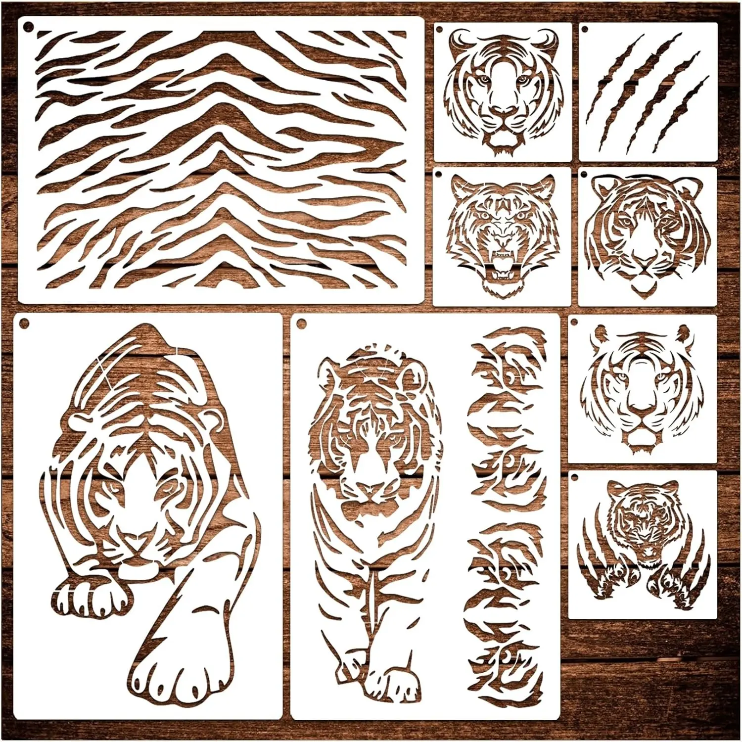 Tiger Stencils for Painting - Reusable Animal Print Stencils Plastic Template for Painting on Wood, Burning Art, Craft, Wall, Home Sign Decor, Fabric, Canvas (9 Tiger)