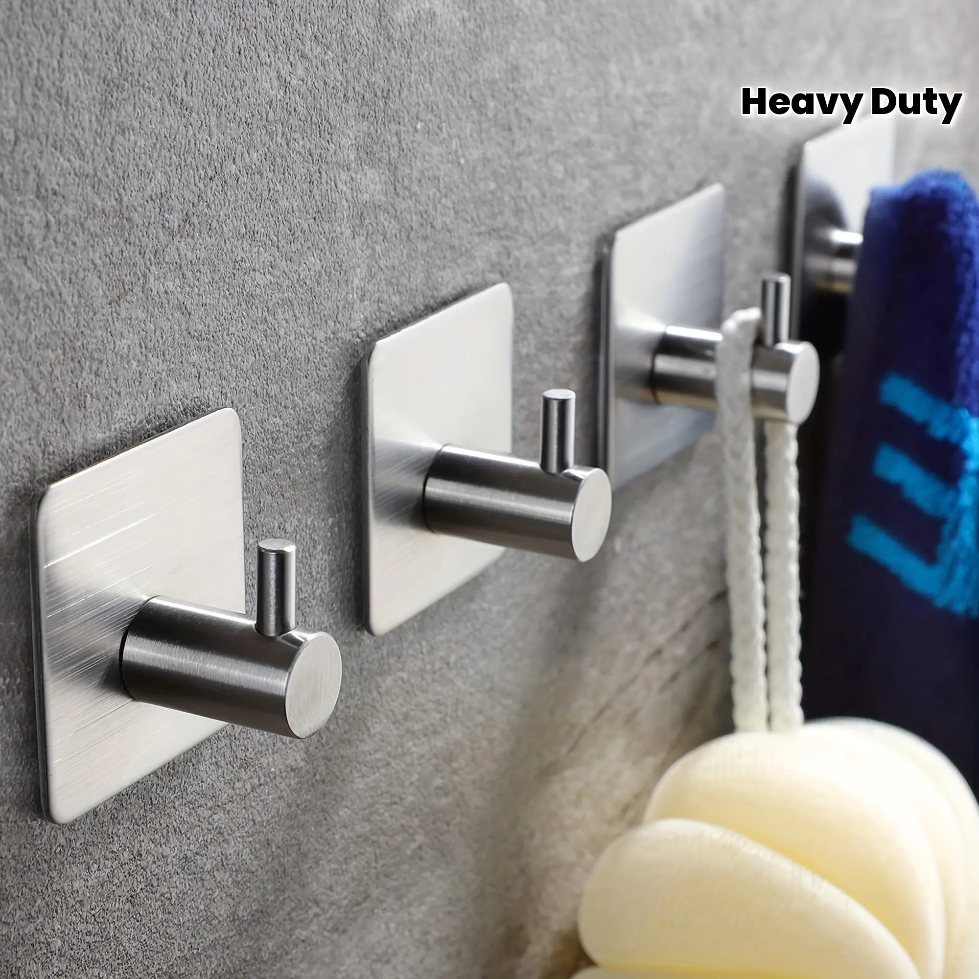 4 Heavy Duty Stick Hooks, Towel Hooks, Stick Hooks, Wall Hangs, Waterproof Stainless Steel Stick Hooks, Suitable for Bathrooms, Kitchens and Homes Black Silvery