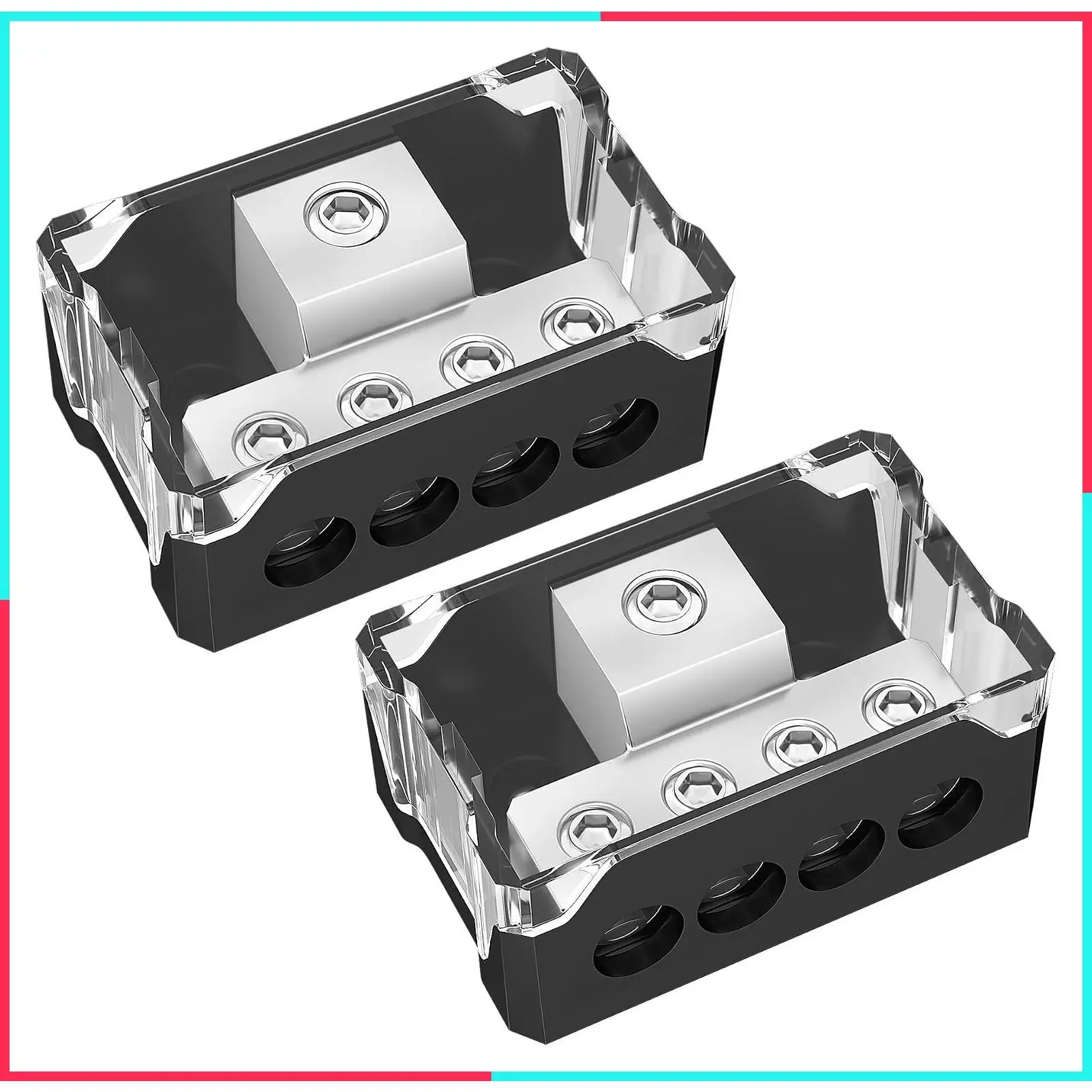 4 Way Power Distribution Block for Car Audio 0/2/4 Gauge Input and 4/8/10 Gauge Output Amp Ground Distribution Block Splitter - 2pcs