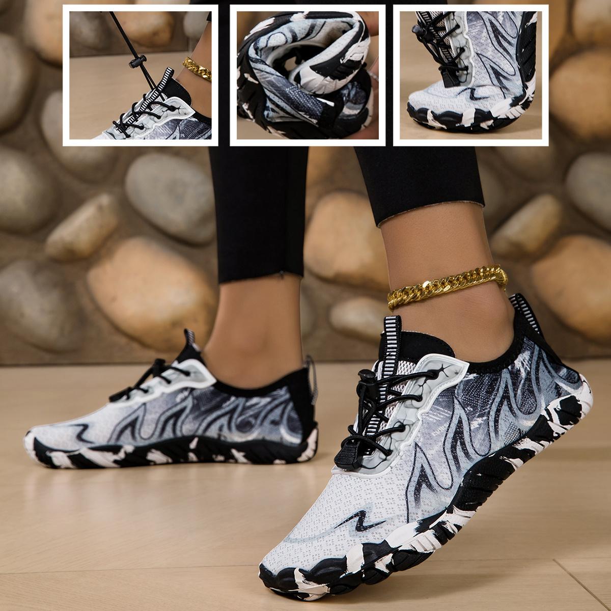 Women's Quick-Dry Water Shoes - Non-slip, Lightweight and Breathable Barefoot Shoes, Fitness Yoga Shoes, Multifunctional Training Shoes Vibrant Pink, Purple Stripes, Black Stripes Design for Swimming, Surfing, Yoga and Summer Outdoor Activities,