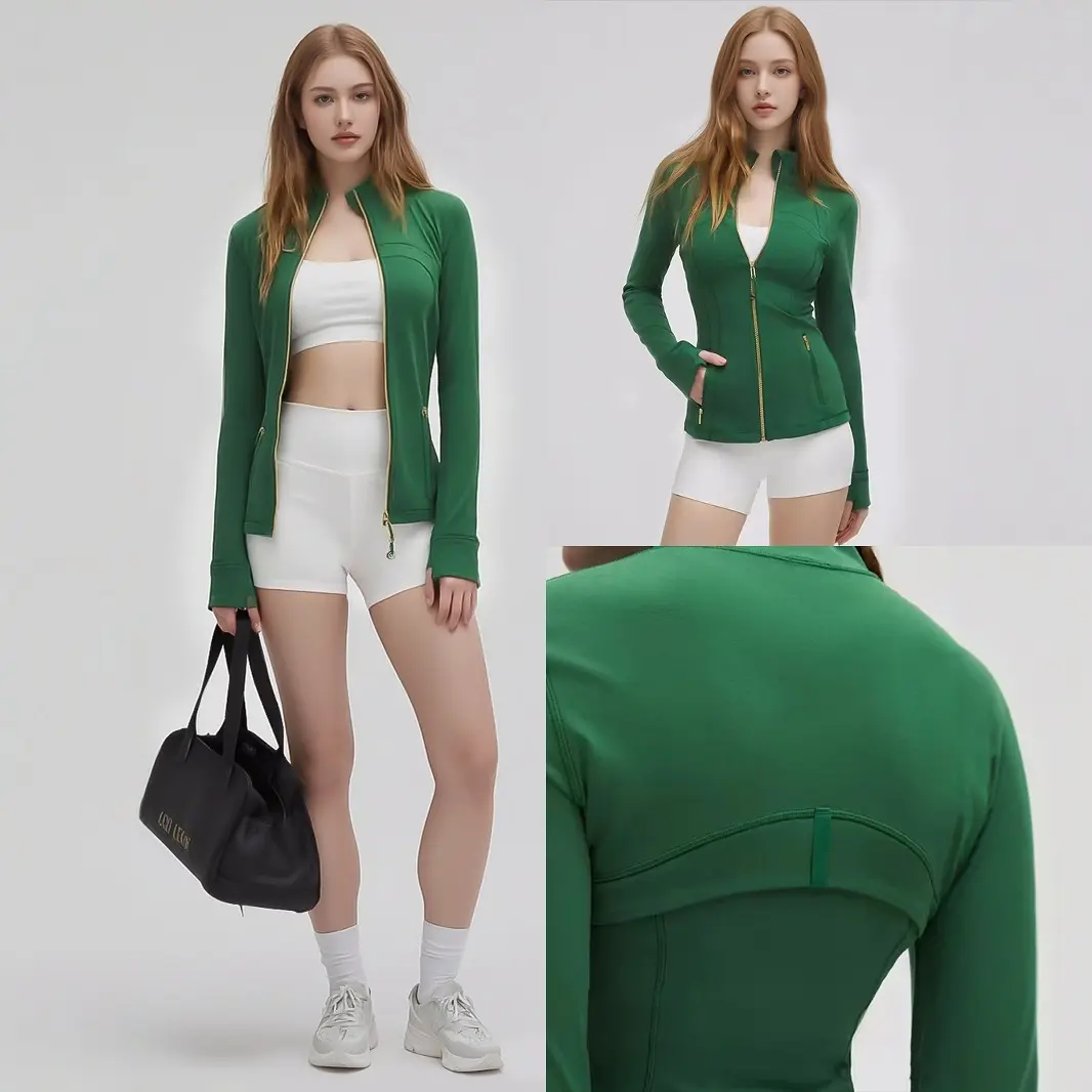New stand-up collar gold zipper high-elastic outdoor running long-sleeved yoga clothes sports jacket women casual outerwear
