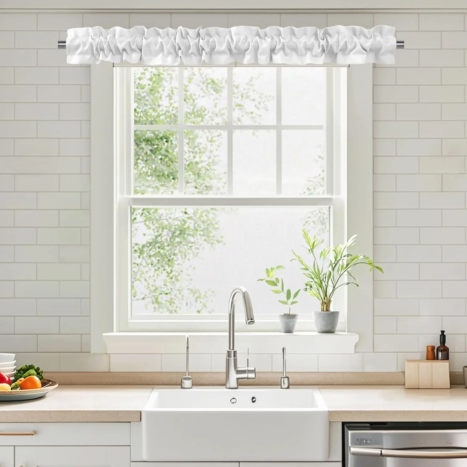 XWZO Sleeve Topper with Top Bottom Ruffle Sleeves Valances Home Décor Window Treatment Bedroom Nursery Kitchen Window Curtain Header, 58" x 5",1 Piece, Plain-White