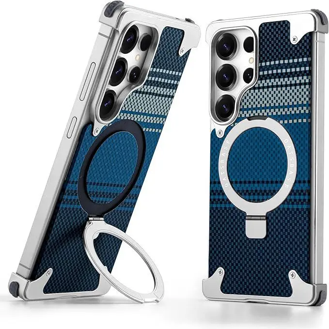 Magnetic Phone Case  Frameless Phone CaseCarbon Fiber Magnetic Phone Case Frameless Shockproof Air Cushion Cover Anti Fingerprint Hidden Adjustable Metal Kickstand Hands Free Viewing Secure Magnet Closure Protective Shell un br el,Christma,Themed,Soft,TPU