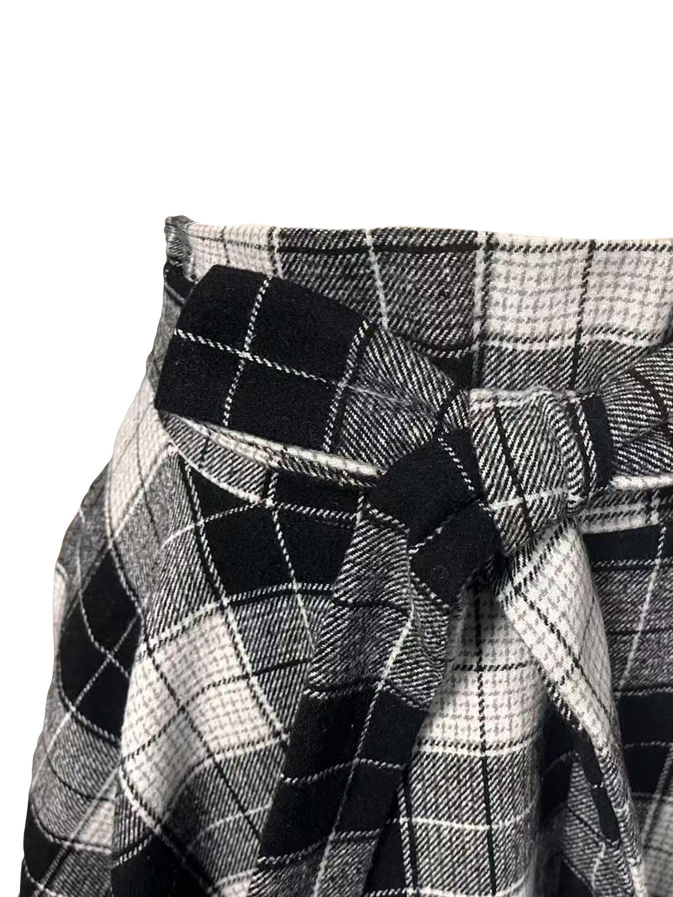 Women's Plaid Print Tie Front Split Thigh Shirt Skirt, Street Fashion Casual High Waist Long Skirt, Split Hem Skirt for Daily Outdoor Wear, Women's Bottoms for Spring & Fall