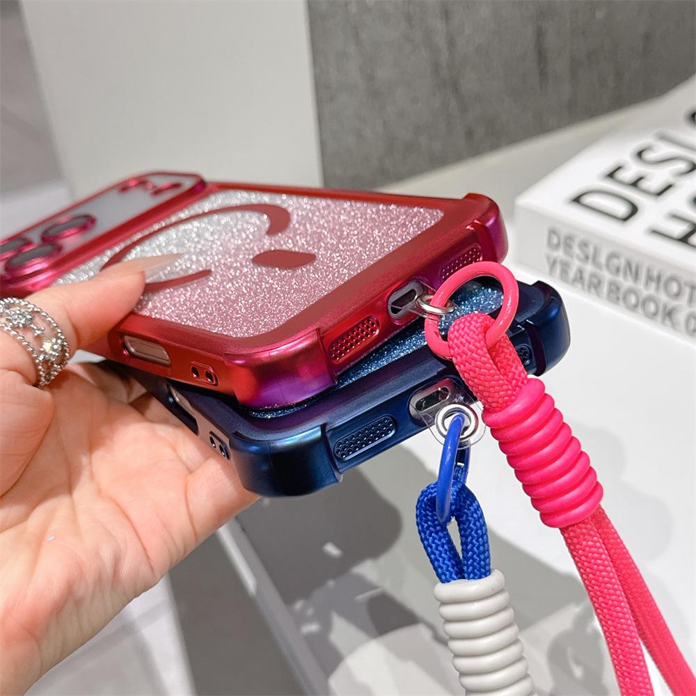 Luxury Wrist Strap Glitter Lanyard Phone Case For iPhone 17 Air 16 15 14 13 Pro Max For Magsafe Wireless Charging Armor Cover