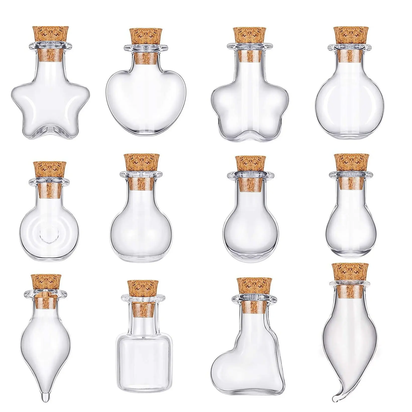 20Pcs Mini Glass Bottles with Cork Lids, Random Classic Shapes Tiny Glass Jars, Wishing Bottles, Small DIY Decorative Craft Vials for DIY Crafts Party Weddings Decoration Storage Accessories
