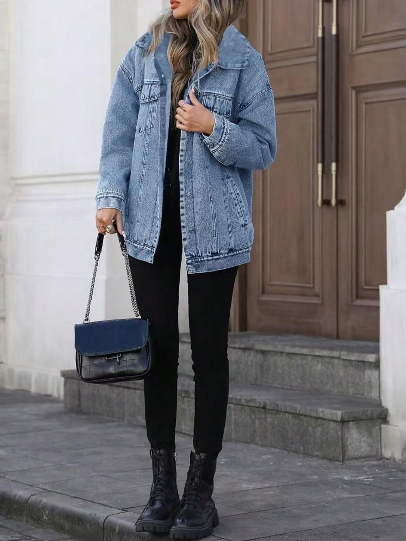 Women's Denim Jacket, Casual Street Fashion Long Sleeve Outerwear for Daily Wear, Ladies Clothes for All Seasons